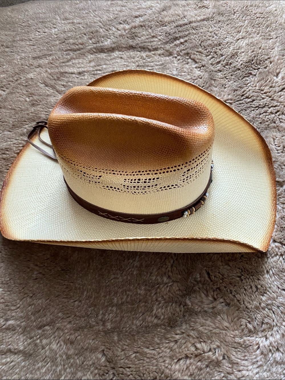 Men's Two-Tone Straw Western Hat in Tan and Brown